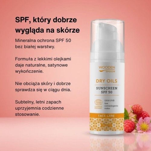 Wooden Spoon SPF 50 Dry Oils – mineralny SPF do twarzy, naturalne wykończenie