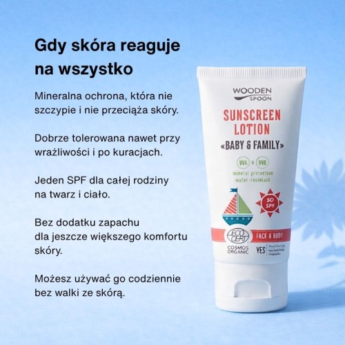 Wooden Spoon SPF 50 Baby &amp; Family – mineralny krem dla skóry wrażliwej 150 ml